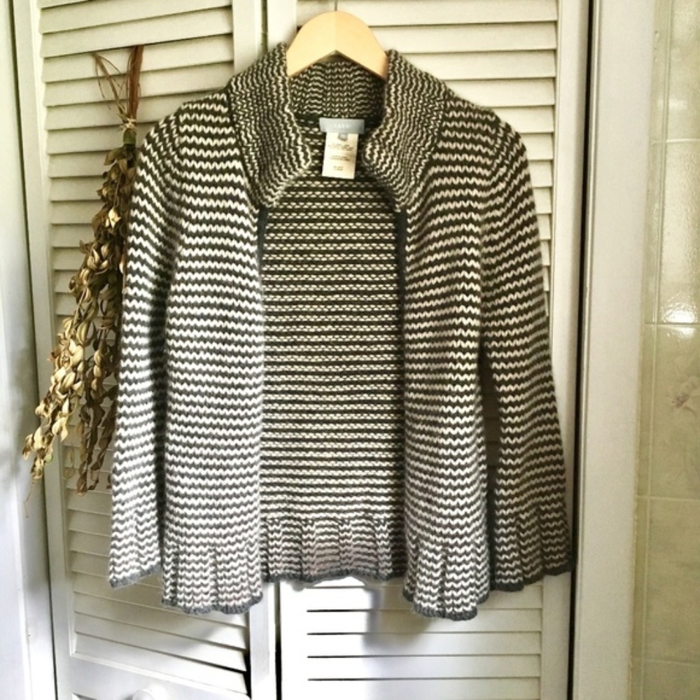 {Farhi} Wool Angora Striped Grey Cardigan Sweater